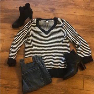 J.CREW navy and white striped v neck sweater